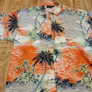 Hawaiian Shirt Monzini Collection Moda‎ Italy Size L Palm Trees Button Down